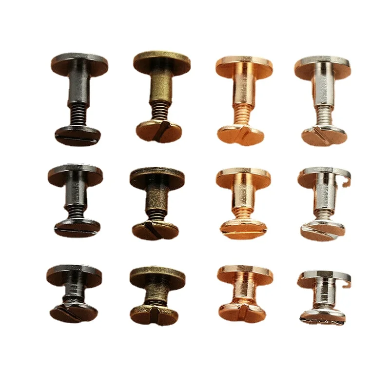 10Sets Solid Brass Rivets Kit Gold Silver Slotted Stud Head for Leather Craft Luggage Repair and Metal Fabrication DIY