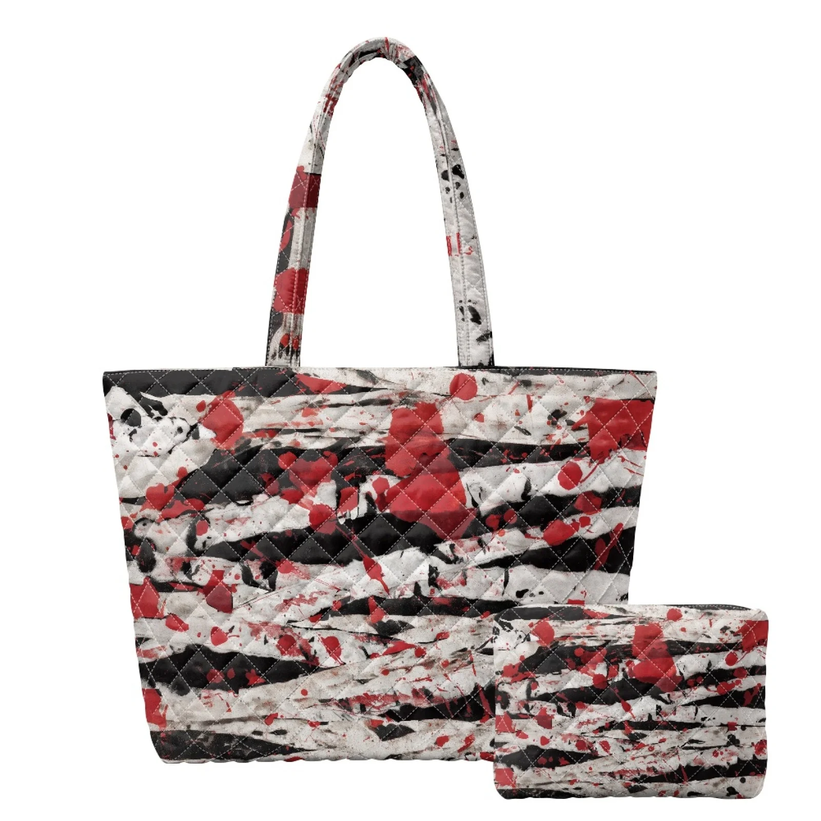 Coloranimal Abstract Splash 2 Pieces Quilted Shoulder Bag Portable Purses and Handbags Set for Road Trips
