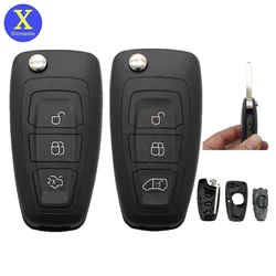 Xinyuexin Remote Flip Folding Key Fob Shell for Ford Transit Custom Van C-Max S-Max Connect 3 Buttons Car Keys Case Accessories