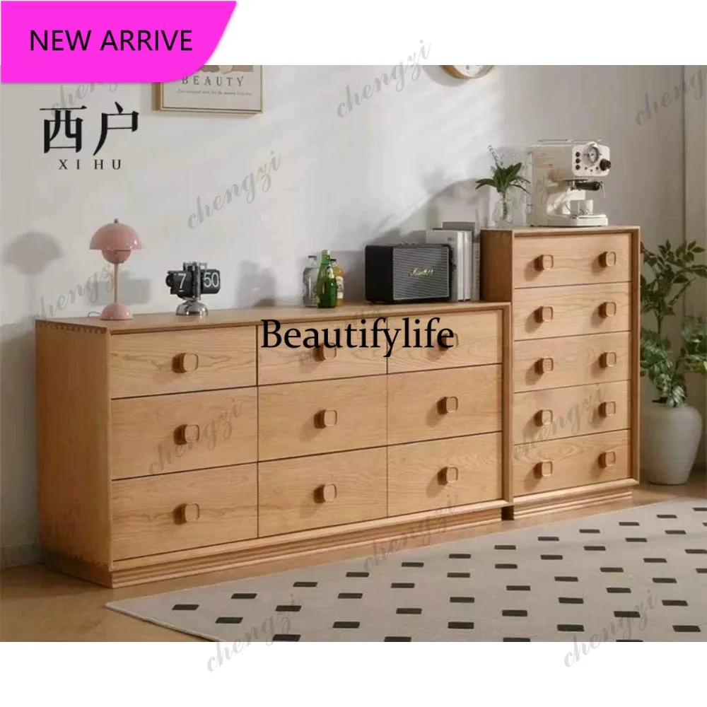 M132 Nordic sugar cube five-bucket/nine-bucket cabinet cherry wood antique bedroom living room locker