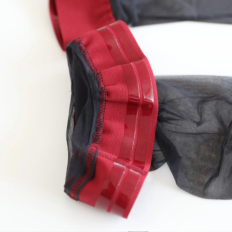 Kontrastfarbene, gerippte, oberschenkelhohe Strümpfe mit doppeltem Anti-Rutsch-Silikonband für Damen, sexy, ultradünne, transparente Medien – Detail 9