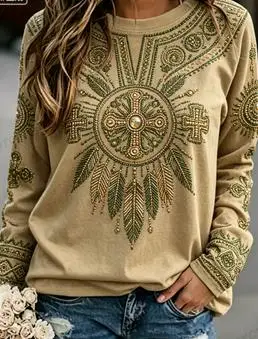 Women's Native Feather Print Sweatshirt Black Gold Turquoise Eagle Long Sleeve Crew Neck Pullover Top