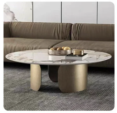 wholesale living room furniture modern design gold round Black marble coffee table with stainless steel legs