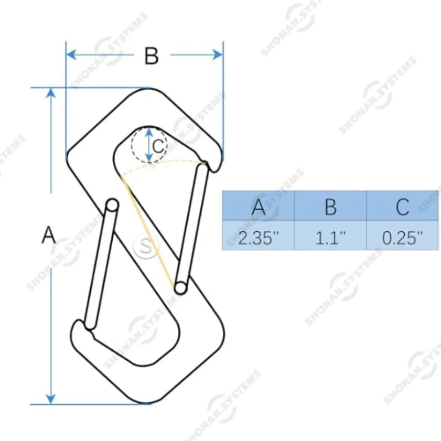 SHON على شكل سلك بوابة حلقة تسلق 21 3 "مزدوجة الوجهين S المفاتيح كليب الفولاذ المقاوم للصدأ S مقاطع حلقة تسلق مزدوجة #4
