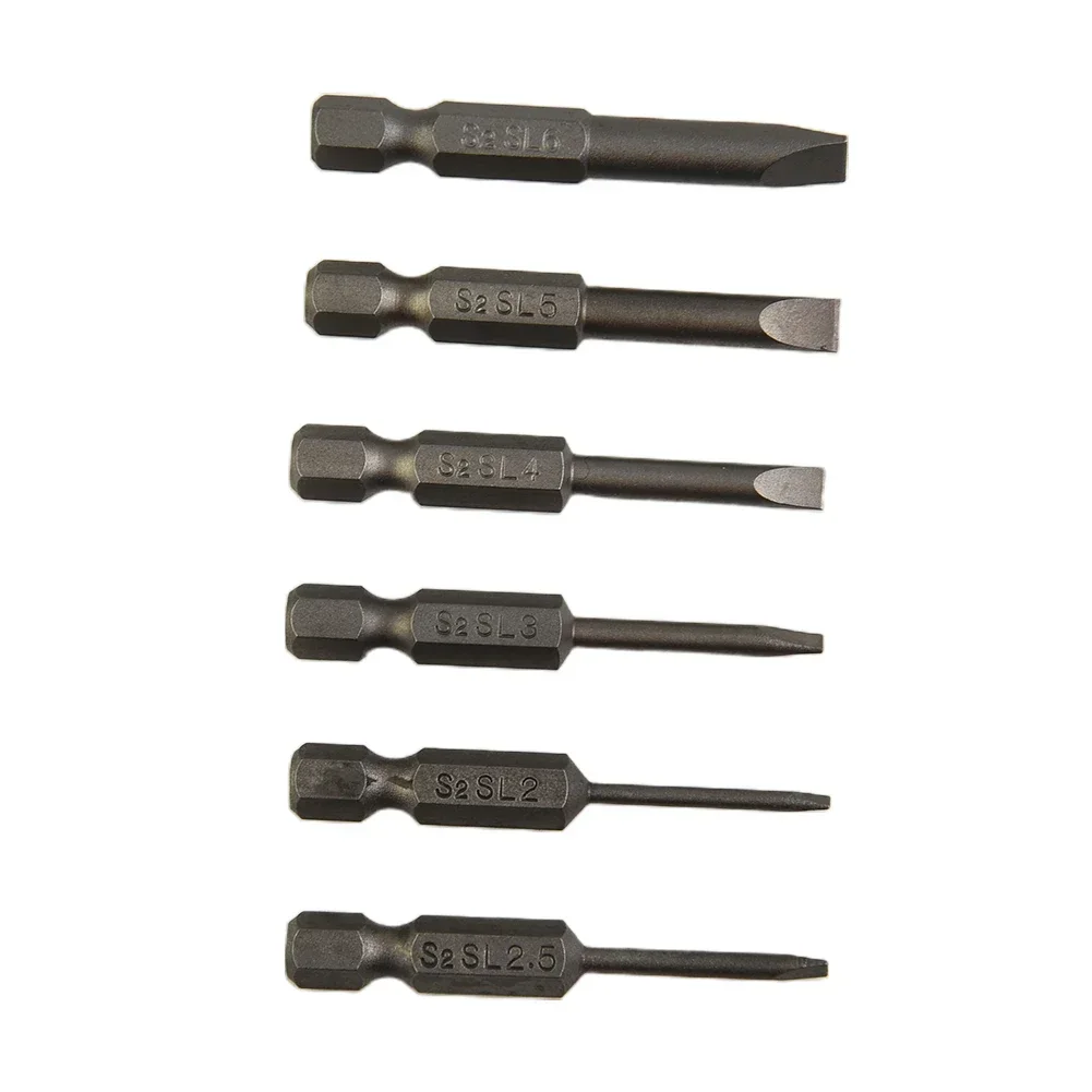 Tip Slotted Tip Screwdriver Bit Silver Slotted 1/4in Hex Shank 2.0-6.0mm 6pcs/set Flat Screwdrivers Bits