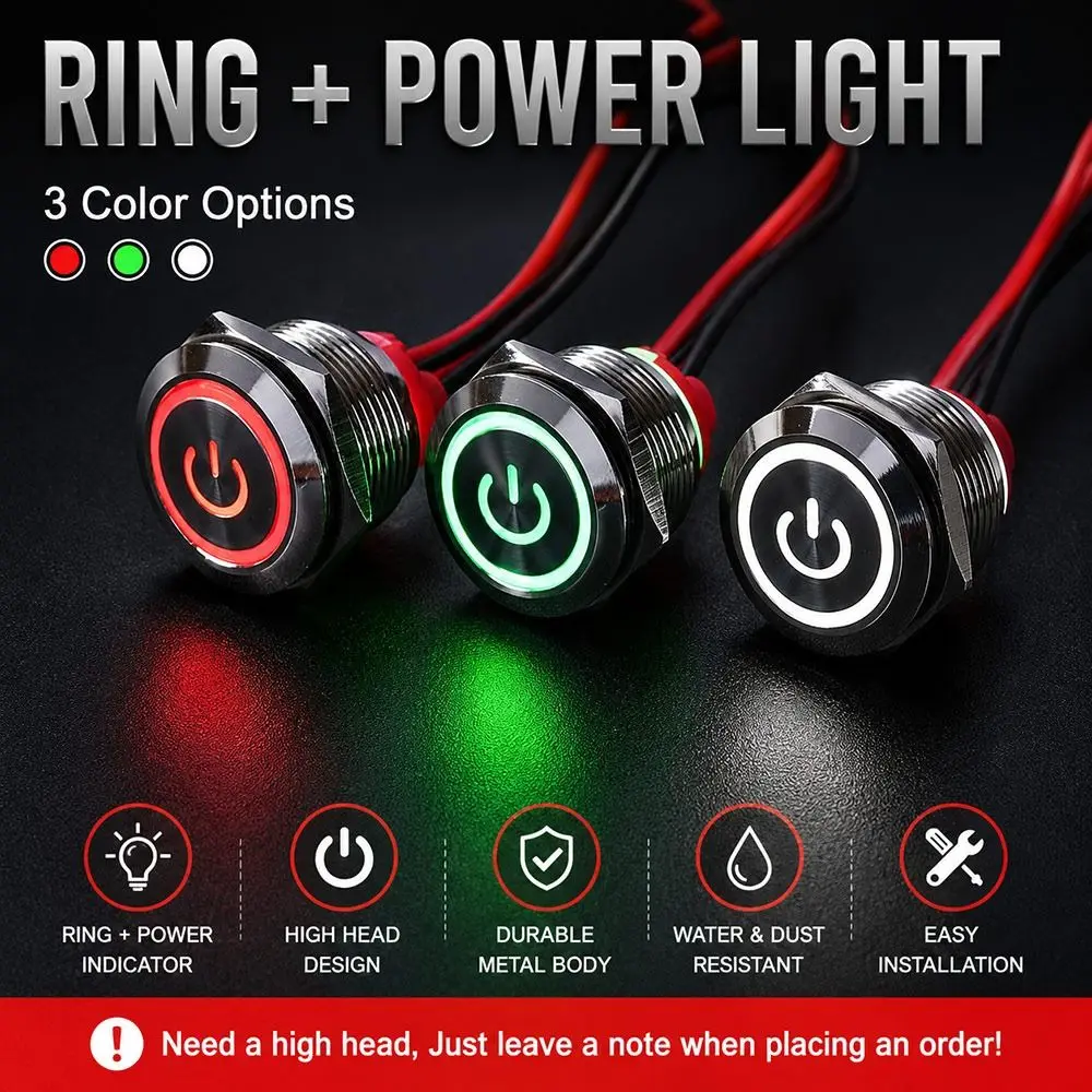 New 16/19/22mm Push Button Switch Metal Latching Action On Off Switch Pre-Wired Panel Mount Switch Automotive Control