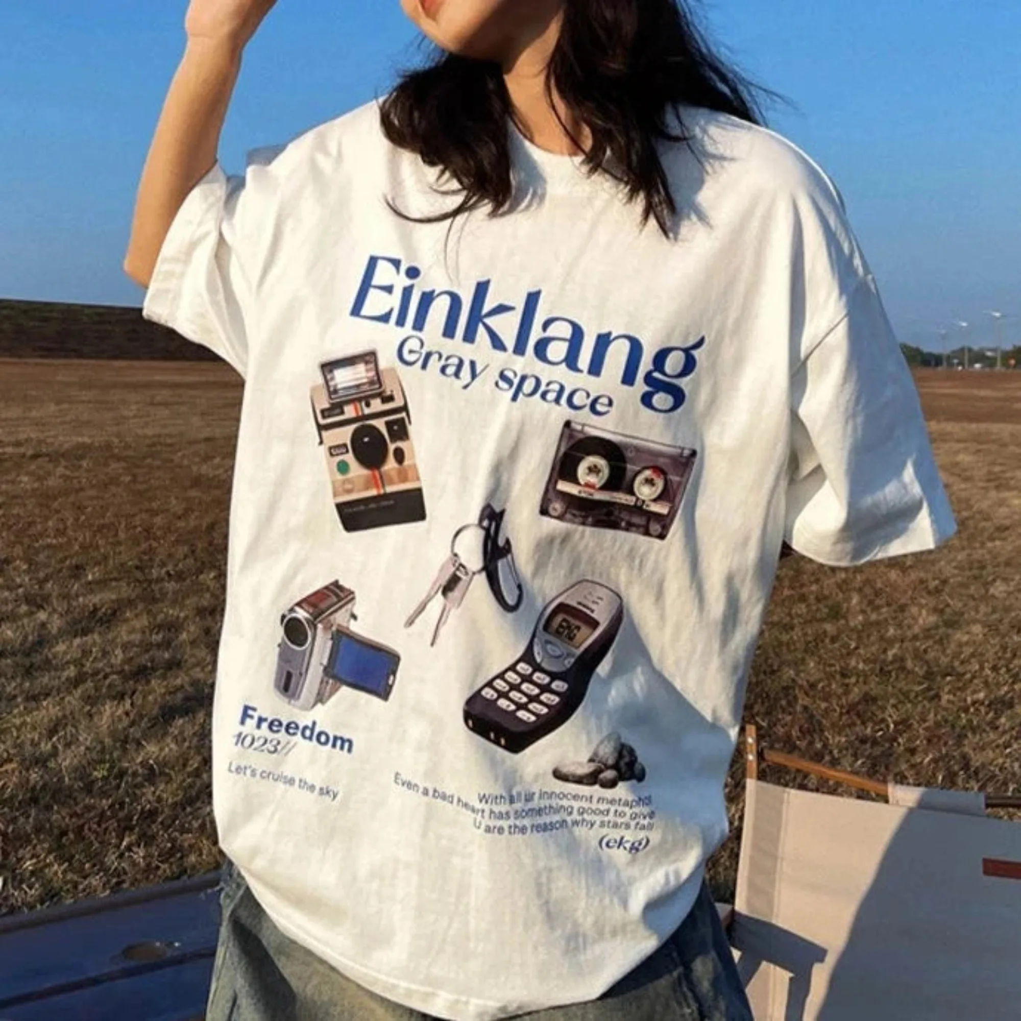 Vintage Einklang Y2k Graphic Prue Cotton T-Shirt Loose Ovesize Fashion Oversized Women's Summer Clothes Y2k Streetwear Top