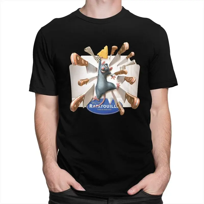 Ratatouille Chef Anime Manga Tshirts Men Short Sleeves Graphic T Shirt Classic T-shirts Slim Fit Pure Cotton Tee Top Gift