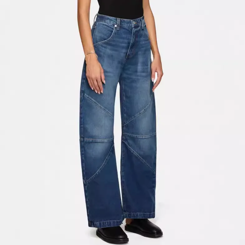 Faionable Waed Denim-Hose, gerade Beinhose, American High Street Drapey, lässige bodenlange Jeans, l Taille