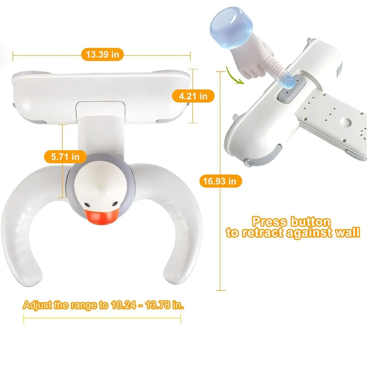 forfor Baby Bath Stand with Pressable Duck Toy No-Drill Interactive Bath Support with Non-Slip Suction Cups Adjustable Height