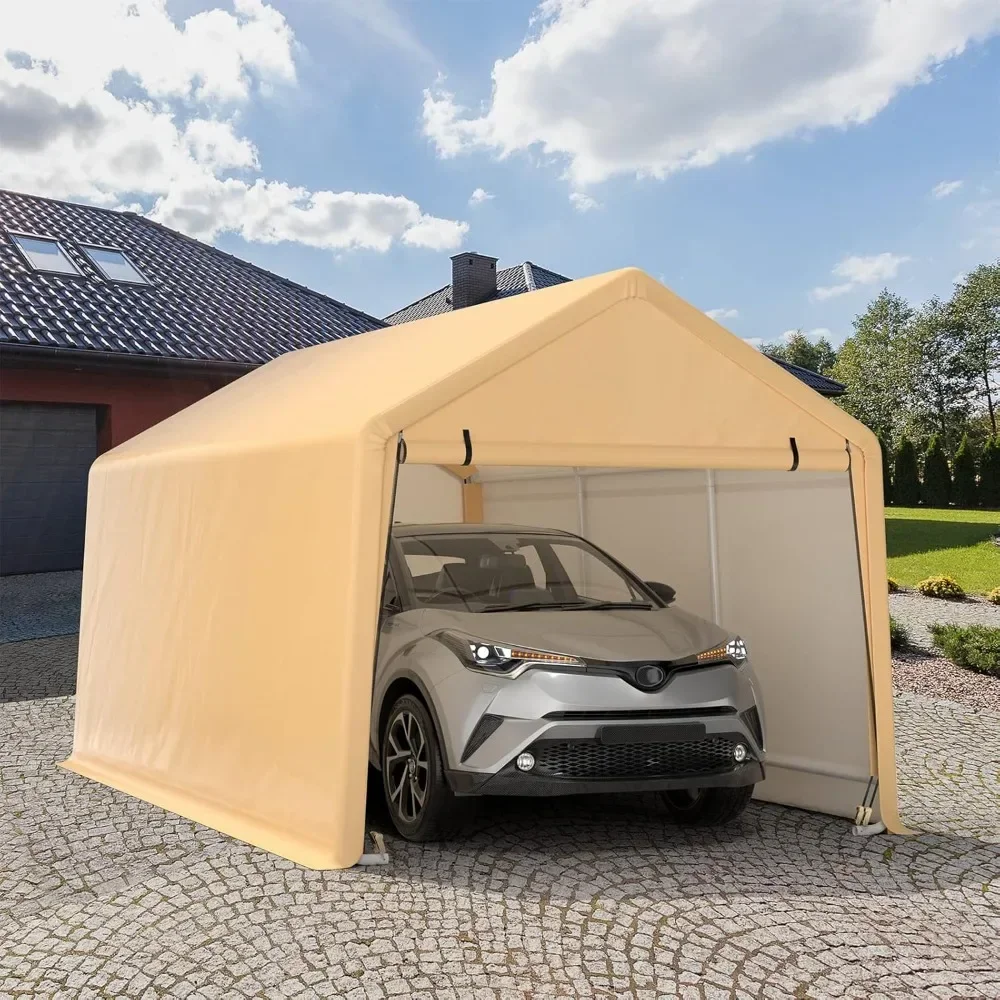 10.5x17 Ft Heavy Duty Carport, Portable Garage with Roll-up Front Door,Metal Car Port with Reinforced Ratchet Straps, Car Canopy