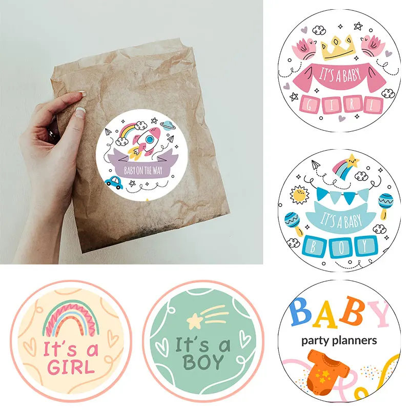 24-70pcs Gender Reveal Baby Shower Party Stickers Welcome Baby Boy Labels Cute New Born Gender Reveal Baby Shower Decor