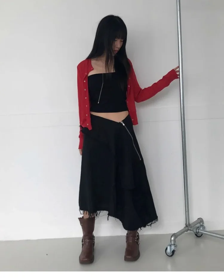 Harajuku Vintage Gonna Casual Per Le Donne Inizio Autunno Irregolare di Media Lunghezza Gonne da Donna Subculturale Y2k Nuovi Vestiti Maxi Lungo