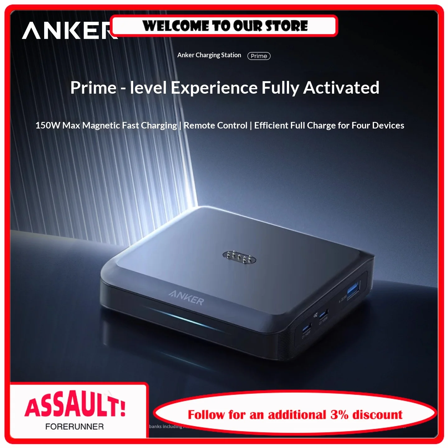 AnkerPrime 150W Charger with Multi-Port Magnetic Base and Type-C Fast Charging Plug