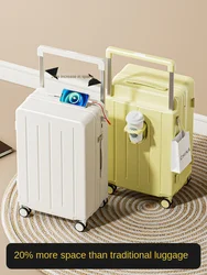 2024 New Wide Handle Suitcase Women 20 Inch Multifunction ABS+PC Boarding Cabin Luggage Large Capacity Trolley Case