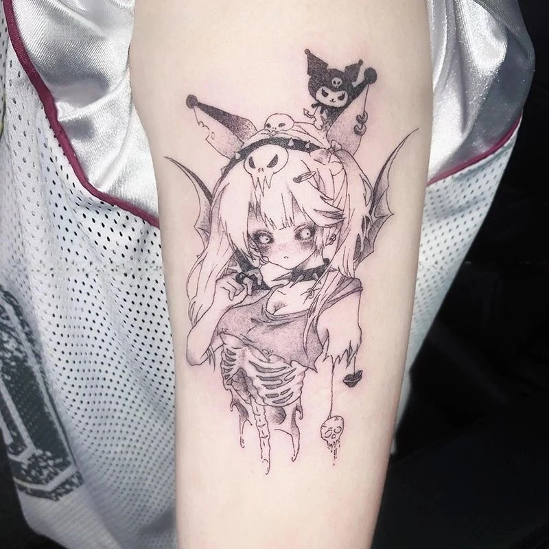 

Cartoon Skeleton Devil Girl Herbal Juice Temporary Tattoos Body Art Waterproof Long-Lasting Fake Tattoo Sticker for Women Men