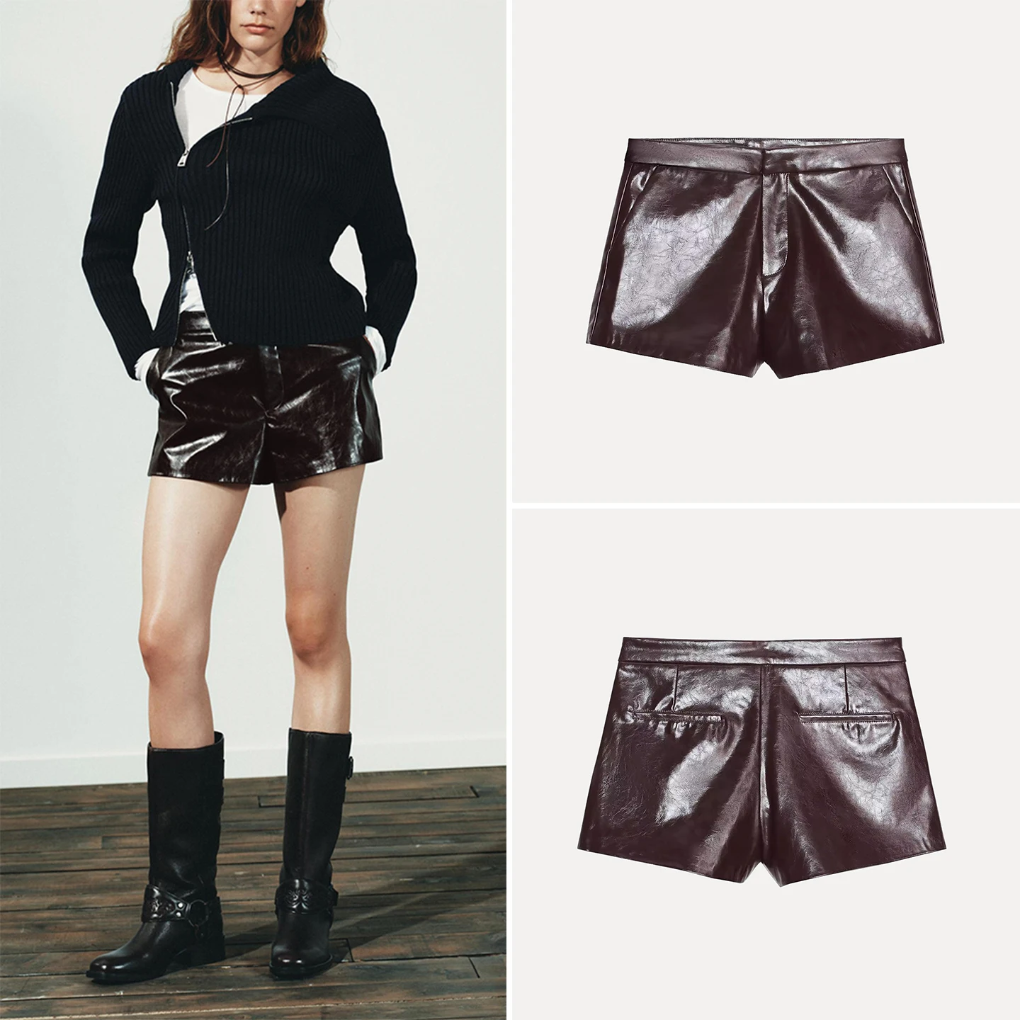 

Faionable Cool Personali Leather orts in Wine Red Color for Women Autumn Collection Casual Straight Leg Pants