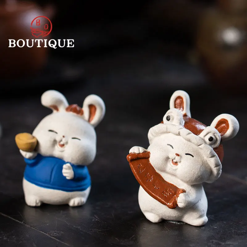 

Exquisite Yixing Purple Sands Tea Pet Chinese Zodiac Rabbit Tea Play Tea Tray Ornaments Sculpture Year of The Rabbit Auspicious