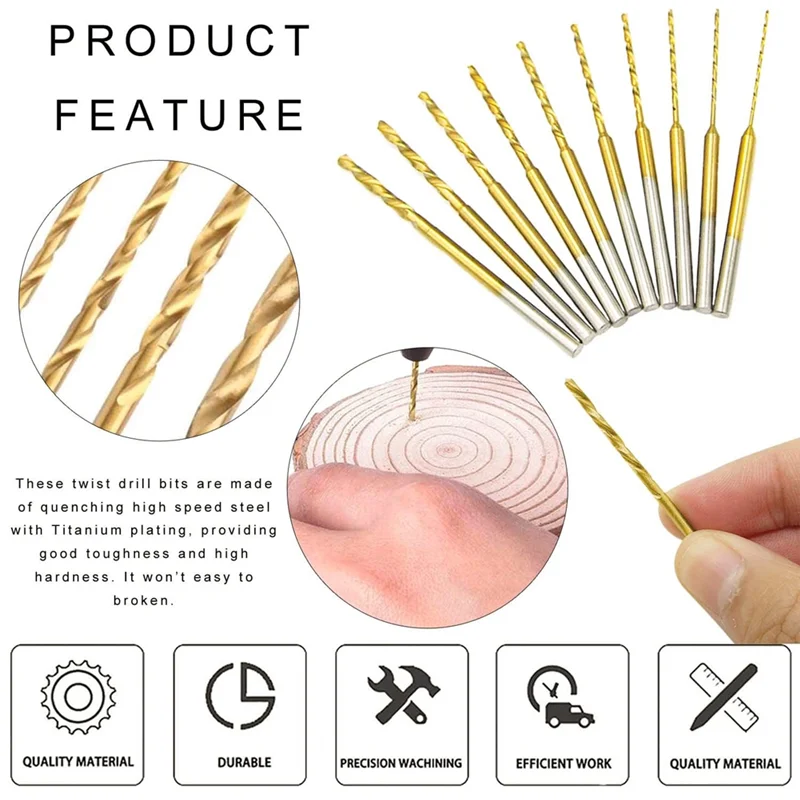 Micro-Twist Drill Bit Set - 10Pcs 0.6mm-2.2mm Tiny Drill Bit 2.35 Shank HSS Mini Engraving Drill Bits Hole Drilling Tool Vogue