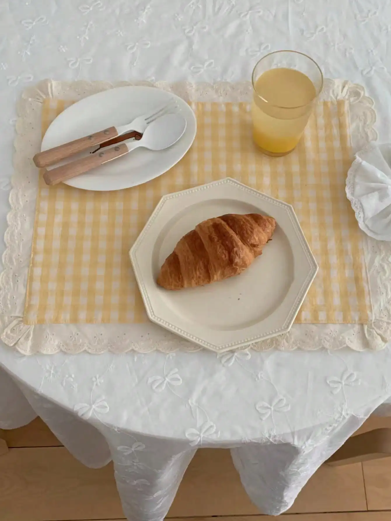 

Yellow White Gingham Lace Placemat Cute Table Decor for Kitchen Dining Room Breakfast Party Napkin