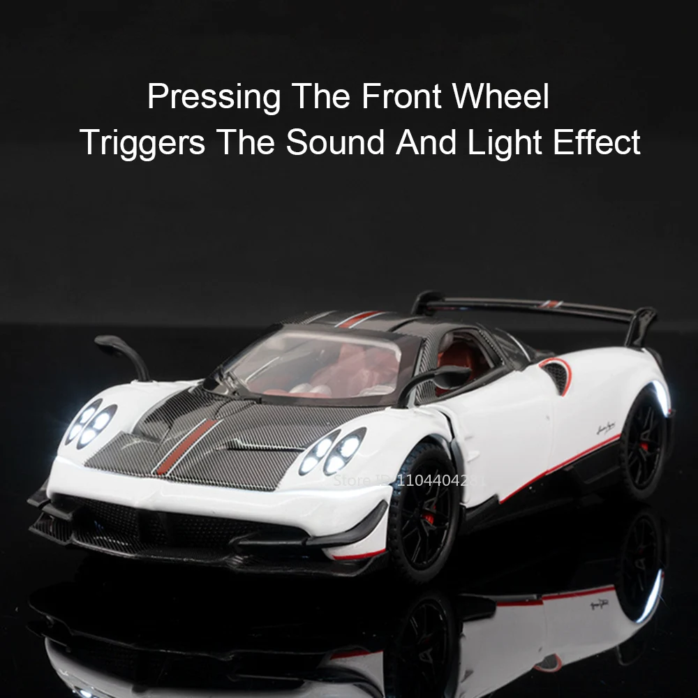 Pagani Huayra BC – voiture de sport en alliage, modèle moulé sous pression, jouet avec son et lumière, portes rétractables, véhicule ouvert, cadeau pour enfants, 1:32