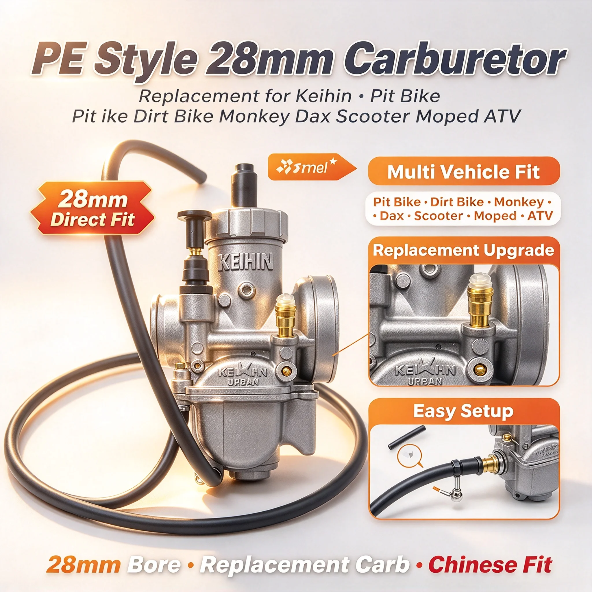 Replacement for Keihin PE Style 28 Mm Motorcycle Pit Bike Carburetor for Dirt Bike Monkey Dax Scooter Moped ATV - Chinese Fit