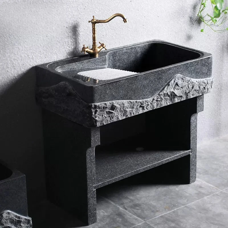 Whole Stone Laundry Pool, Courtyard Laundry Sink, Integrated Balcony, Marble Stone Sink With Rubbing Board