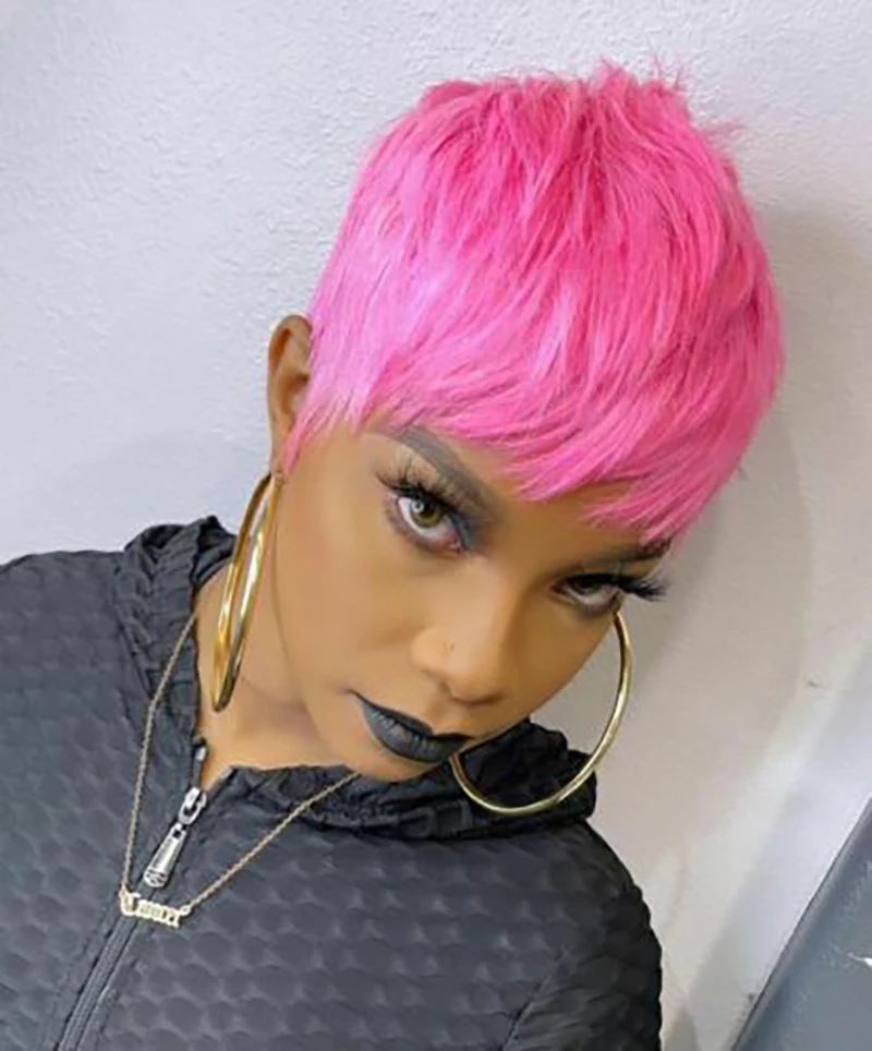 BeiSDWig Synthetic Short Pixie Cut Wigs for Black/White Women Natural Pink Hair Wig Short Pixie Cut Hairstyles for Women