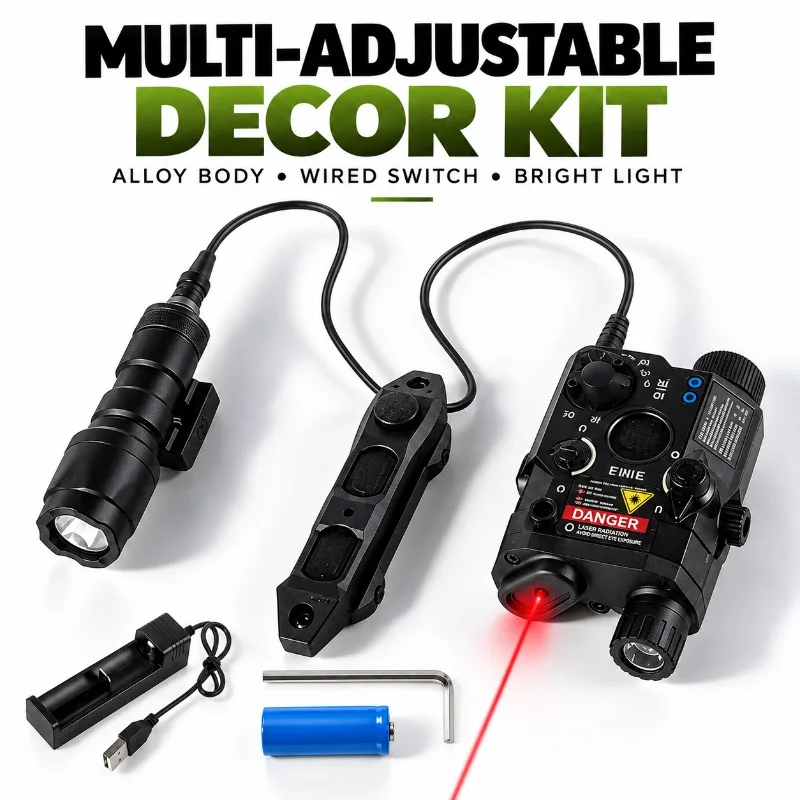 Alloy PEQ15‑Style Model Display Kit, Tunable Red‑Green Beam Module, Strobe Light with Triple‑Function Wired Remote