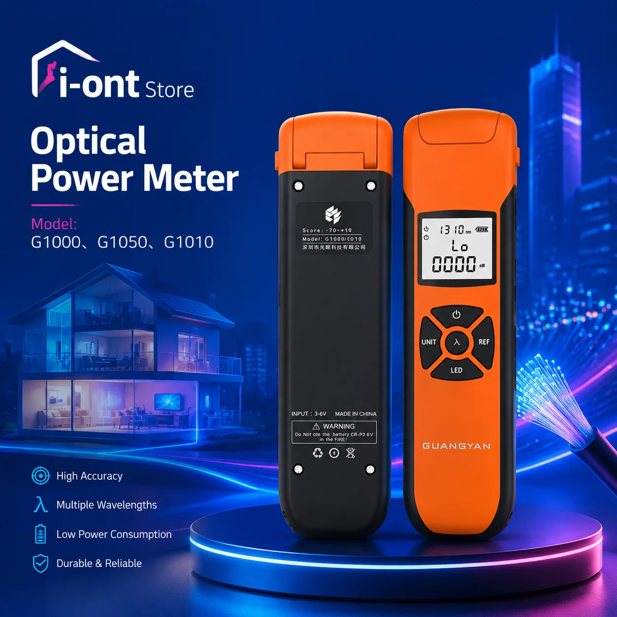 OPM Fiber Optical Power Meter G10 Series  High Precision Universal Connector  -70~+6/ -70~+10 -50~+26 9 selectable wavelengths