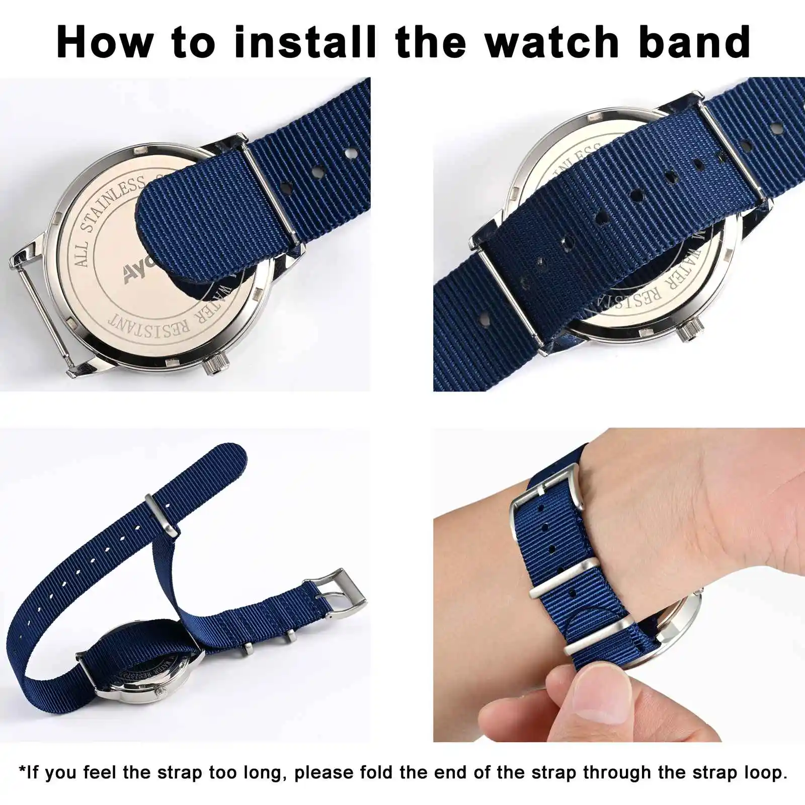 حزام ساعة Ayadoo من النايلون قطعة واحدة، حزام بديل على الطراز العسكري باللون الأسود والبني مع إبزيم من الفولاذ المقاوم للصدأ، العرض 18 20 22 مم