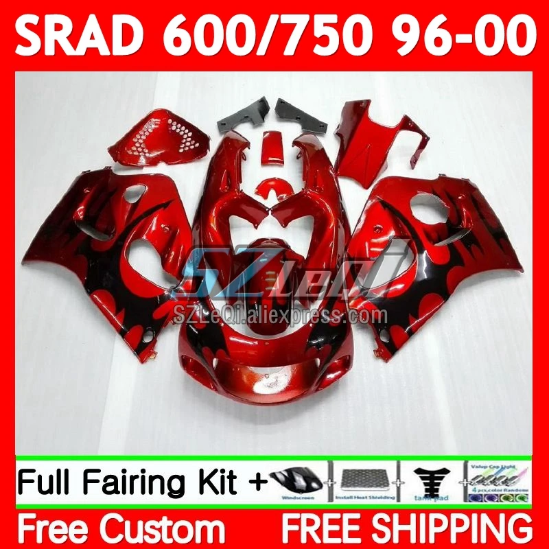 SRAD For SUZUKI GSXR750 GSXR 600 750 CC 71No.21 GSXR600 96 97 98 99 00 GSXR-600 1996 1997 1998 1999 2000 Black flames Fairings