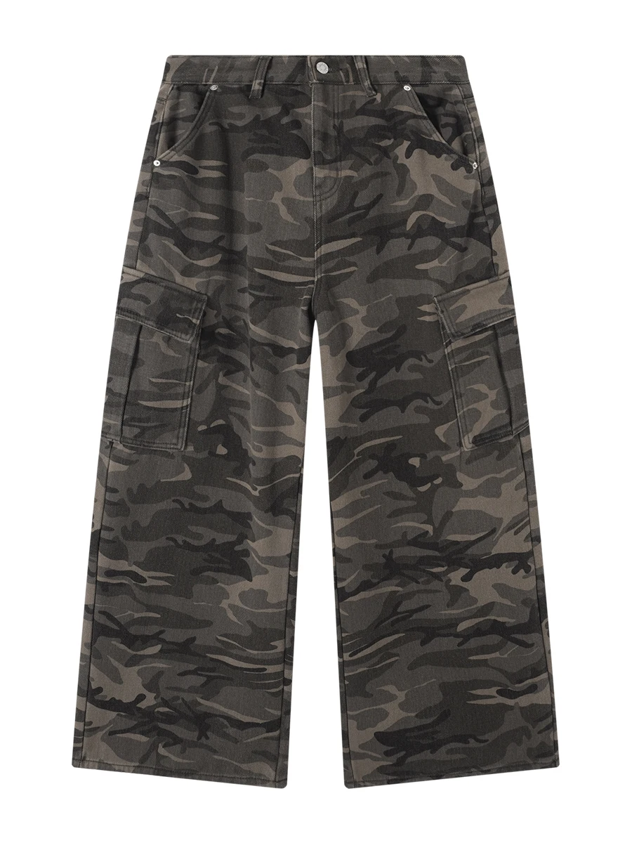 

IAMCPLUS 2025AW Camouflage Workwear Trousers High Waist Cargo Pants Ladies Casual Pants Faionable Utili Sle