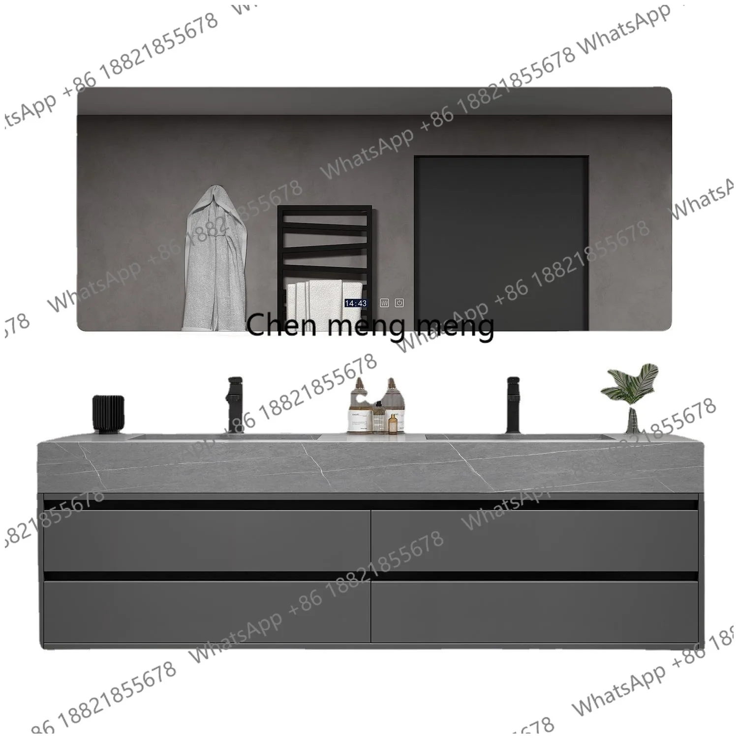 

Modern Bathroom Cabinet Rock Slab Integrated Ceramic Sink Combination Mirrors Drawer Wash Double Basin Cabinet Storage Furniture