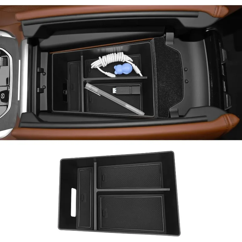 Center Console Organizer Tray Compatible for BMW X5 G05/ X7 G07 2019-2025, X6 G06 2020-2025 Armrest Storage Box ABS Console Inse