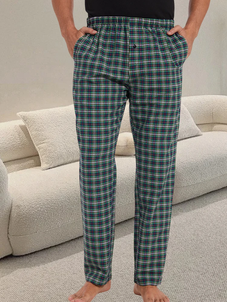 Pantalon de pyjama à carreaux de Noël pour hommes avec cordon de serrage à l'intérieur, pantalon de salon de maison élastique, audinew, mode