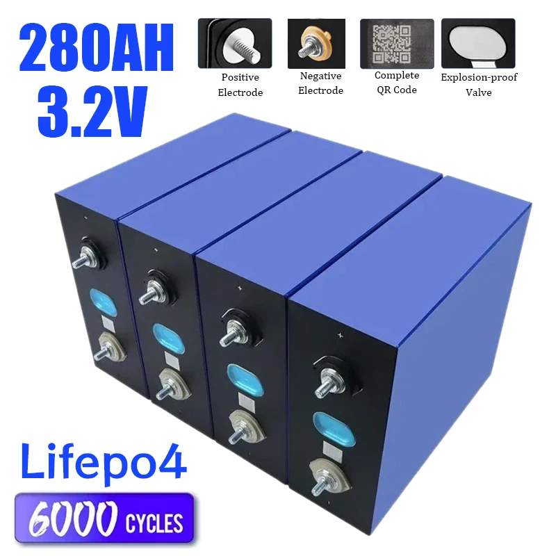 3.2V 280Ah Lifepo4 Battery DIY 12V 24V 48V 280AH Rechargeable Battery Pack for Electric Scooter RV Solar Storage System Marine