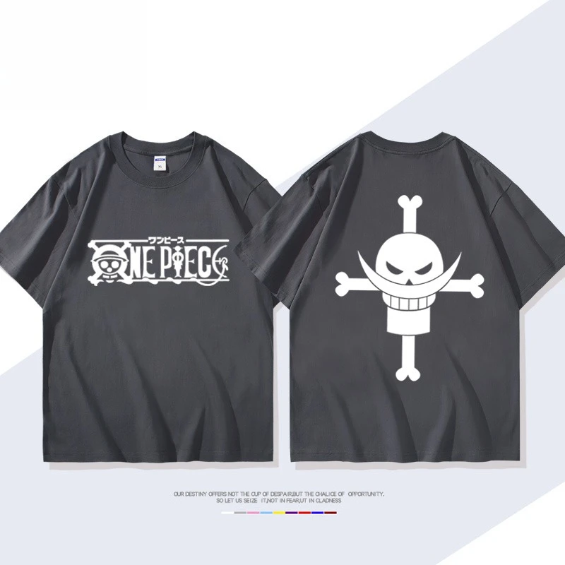 One Piece Whitebeard Pirates T-shirt Pure Cotton Unisex Men Women Anime Skull Logo Short Sleeve Tee Streetwear Casual Tops