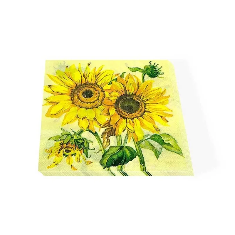 20pcs/Pac 33cm 2-Ply Sunflower Printed Coloured Napkins Housewares Printed Tissue Paper Tray Festive Party Customizable