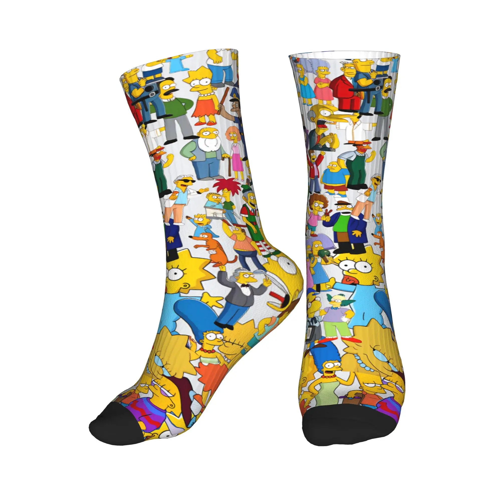 

Funny S-Simpsons All Characters Chaos Collage Stockings Graphic Vintage Socks Autumn Non-Slip Socks Men Skateboard Soft Socks