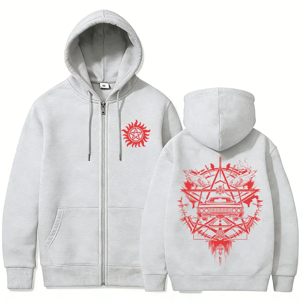 Supernatural Grafik-Reißverschluss-Hoodie für Herren und Damen, lässige Retro-Fleece-Baumwolljacke mit Reißverschluss, Unisex-Cosplay-Oversize-Sweatshirt mit Reißverschluss – Detail 6