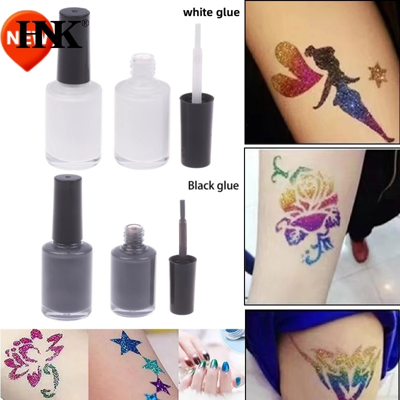 Glitter Tattoo Body Glue 16ml Fashion Painted White Black Glue Body Adhesive For Temporary Glitter Tattoos Body Nail Art Tattoo