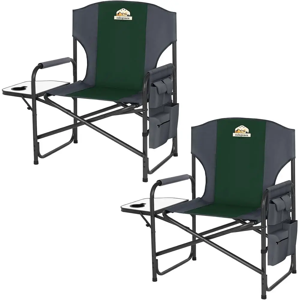 

Oversized Directors Camping Chair Set of 2 Support 600 LBS, Heavy Duty Folding Outdoor Chairs with Detachable Side Pocket and Ad