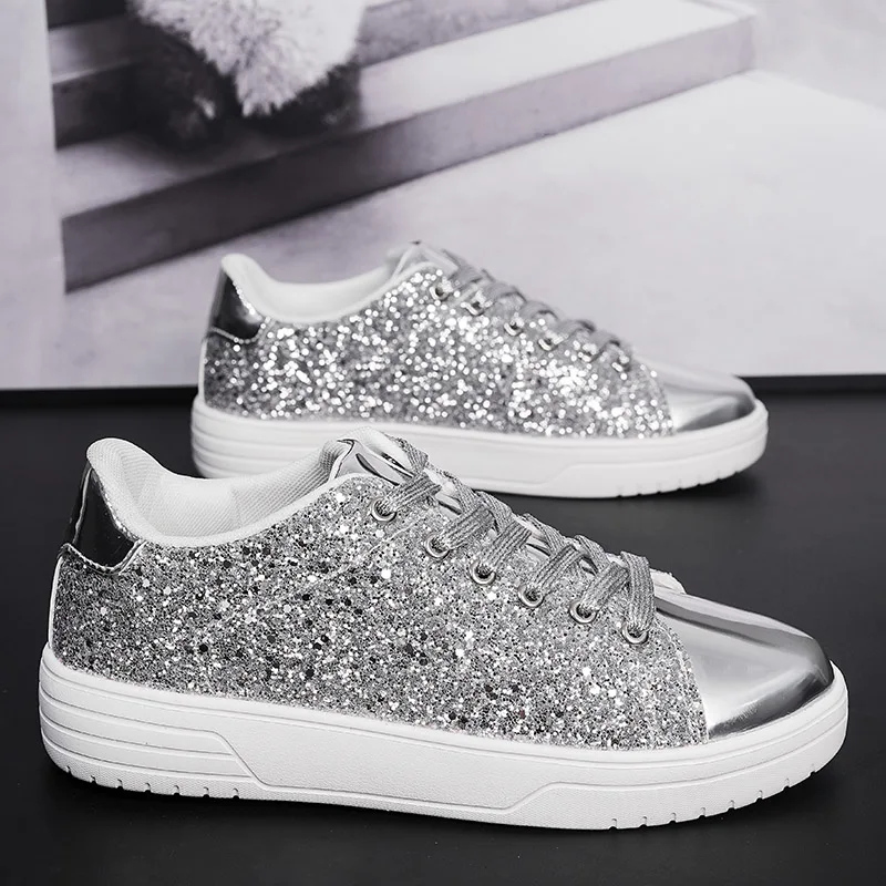 2024 New Trendy Women Silver Skateboard Shoes Flat Comfortable Female Sport Running Sneaker Spring Girls Athletic Trainers