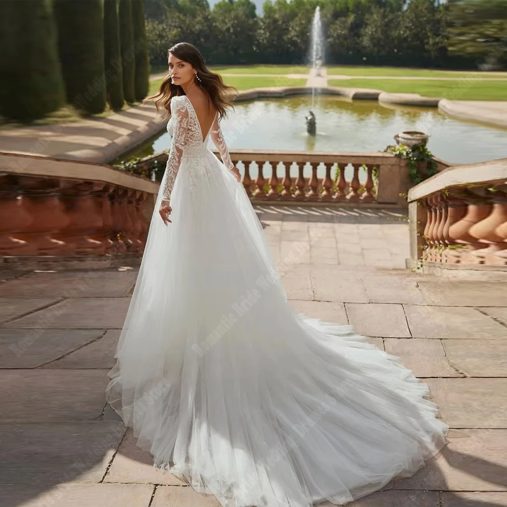 2025 Sexy V-Neck Women Wedding Dresses Lace Decal Sleeveless Princess Bridal Gowns Bright Surface Vestidos De Novias Customized