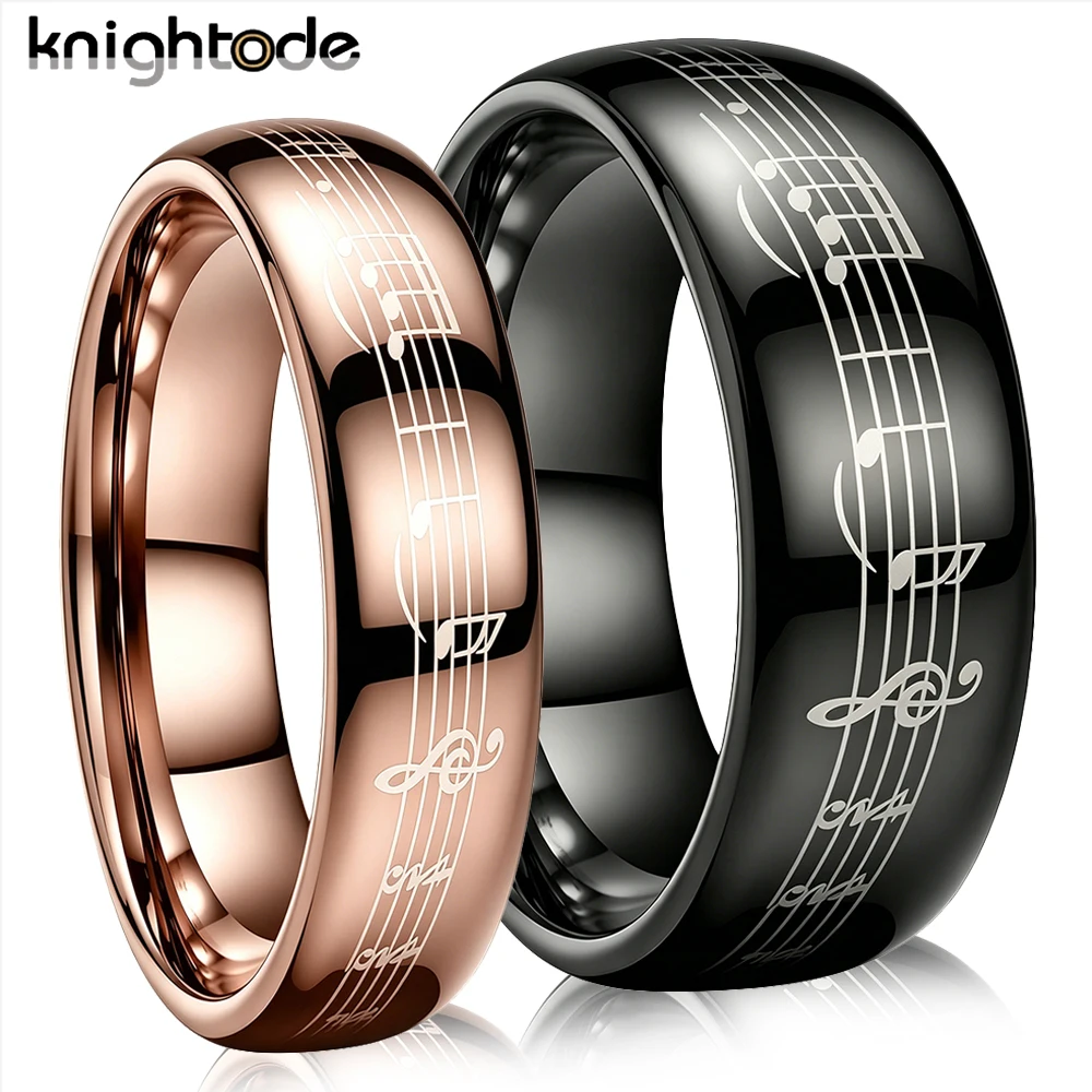 6mm 8mm Tungsten Carbide Piano Five-Line Note Music Ring For Men Women Wedding Band Jewelry Gift Dome Polished Comfort Fit