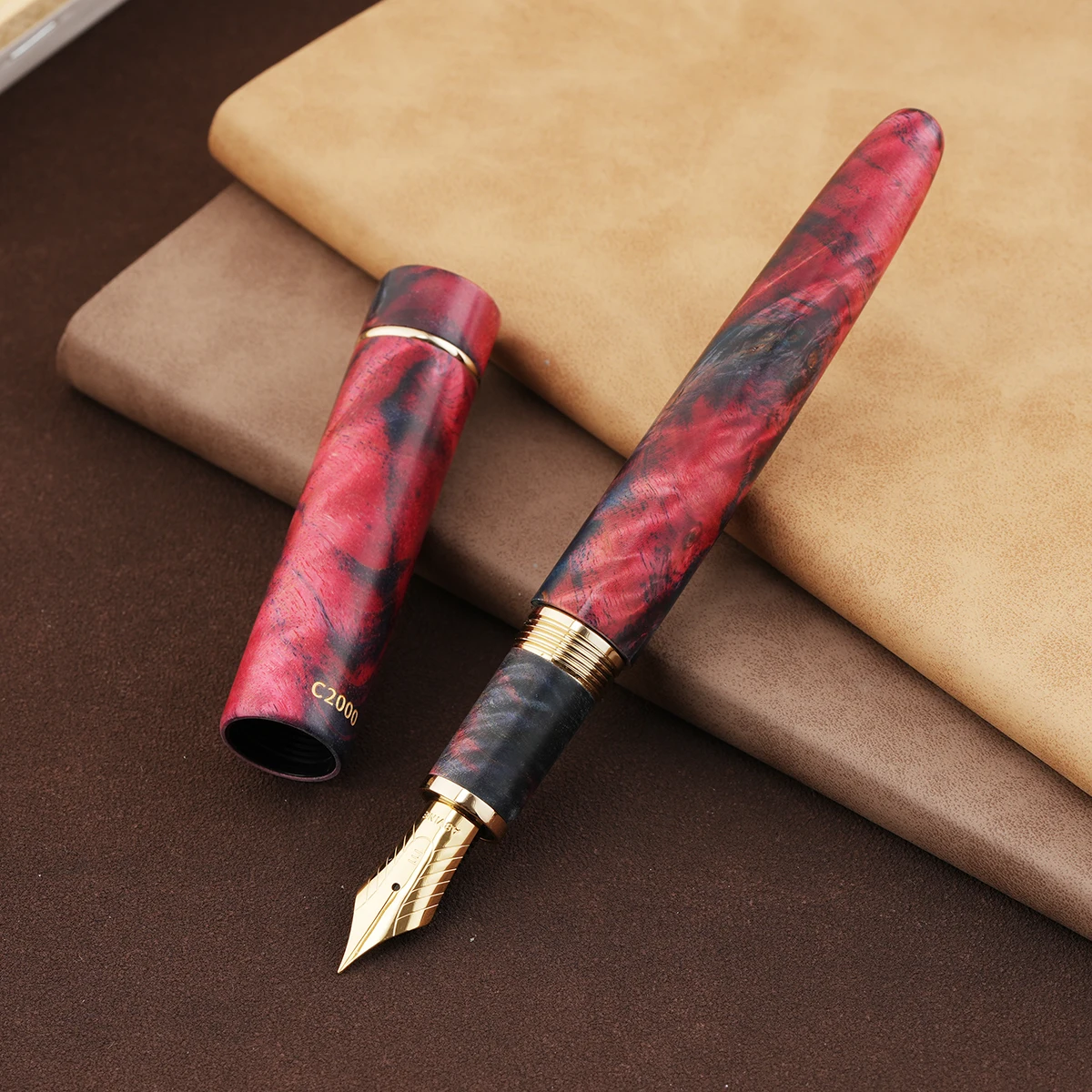 

Red Asvine C2000 Stabilized Wood Fountain Pen NO.8 EF/F/M/Stub 1.1 Nib, Handcraft Large Size Writing Office Pen