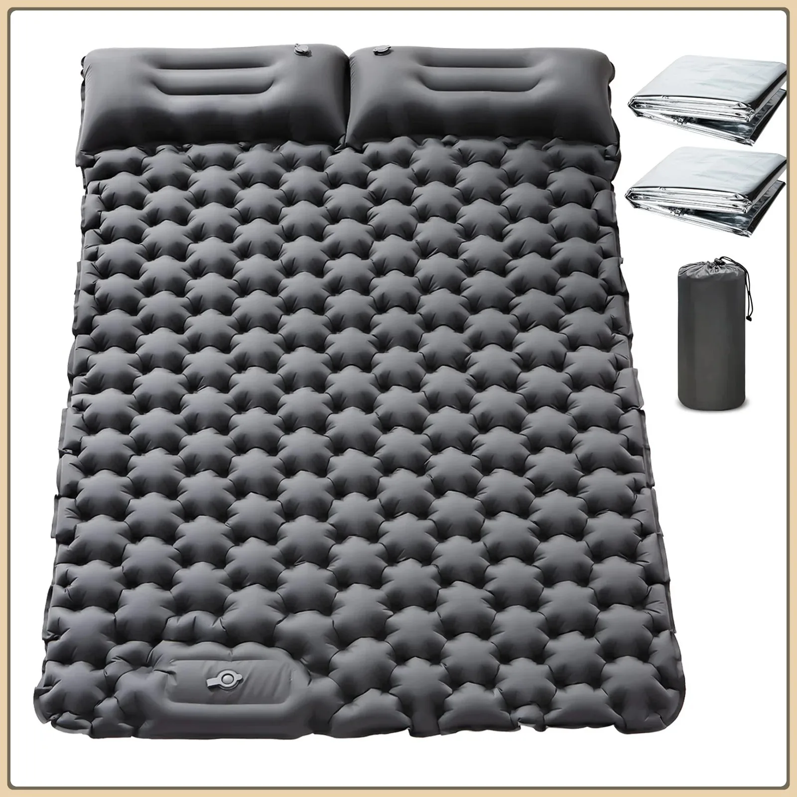 

Double Inflatable Sleeping Mattress for Camping with Pillow Integrated for Outdoor Backpack Hiking Portable Pillow for Camping