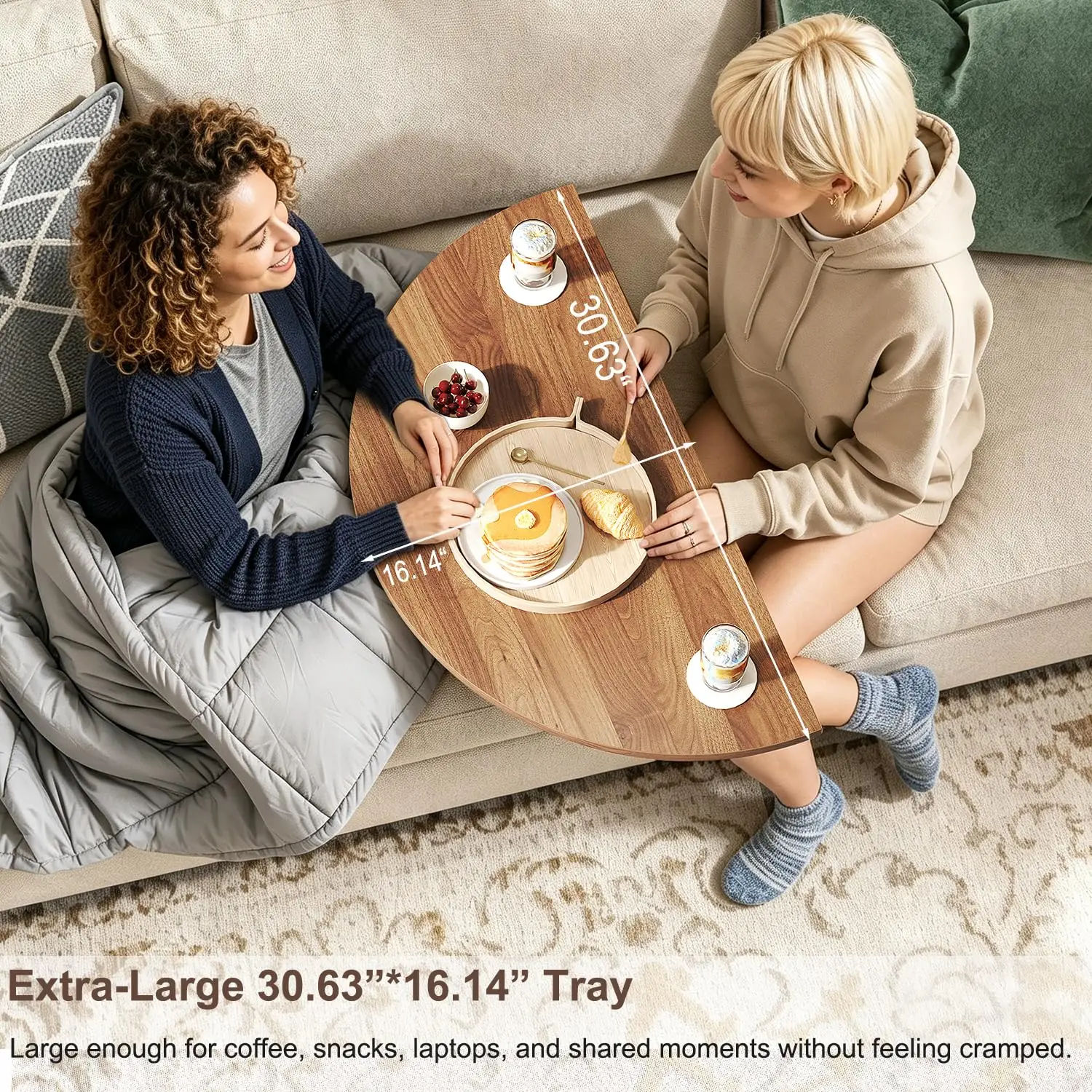 Walnut Round Coffee Table 2-Tier Storage Living Room, Customized