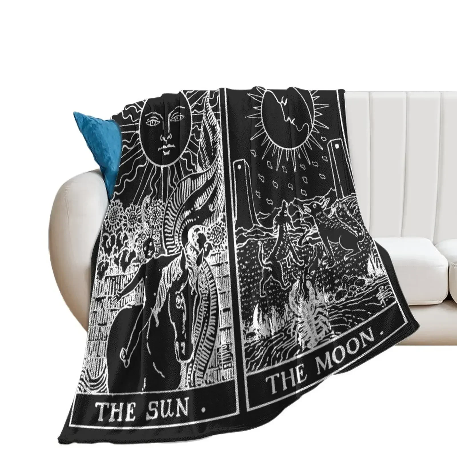 The Sun and Moon Tarot Cards | Pearl & Obsidian Throw Blanket Luxury Designer Blankets For Sofas Blankets